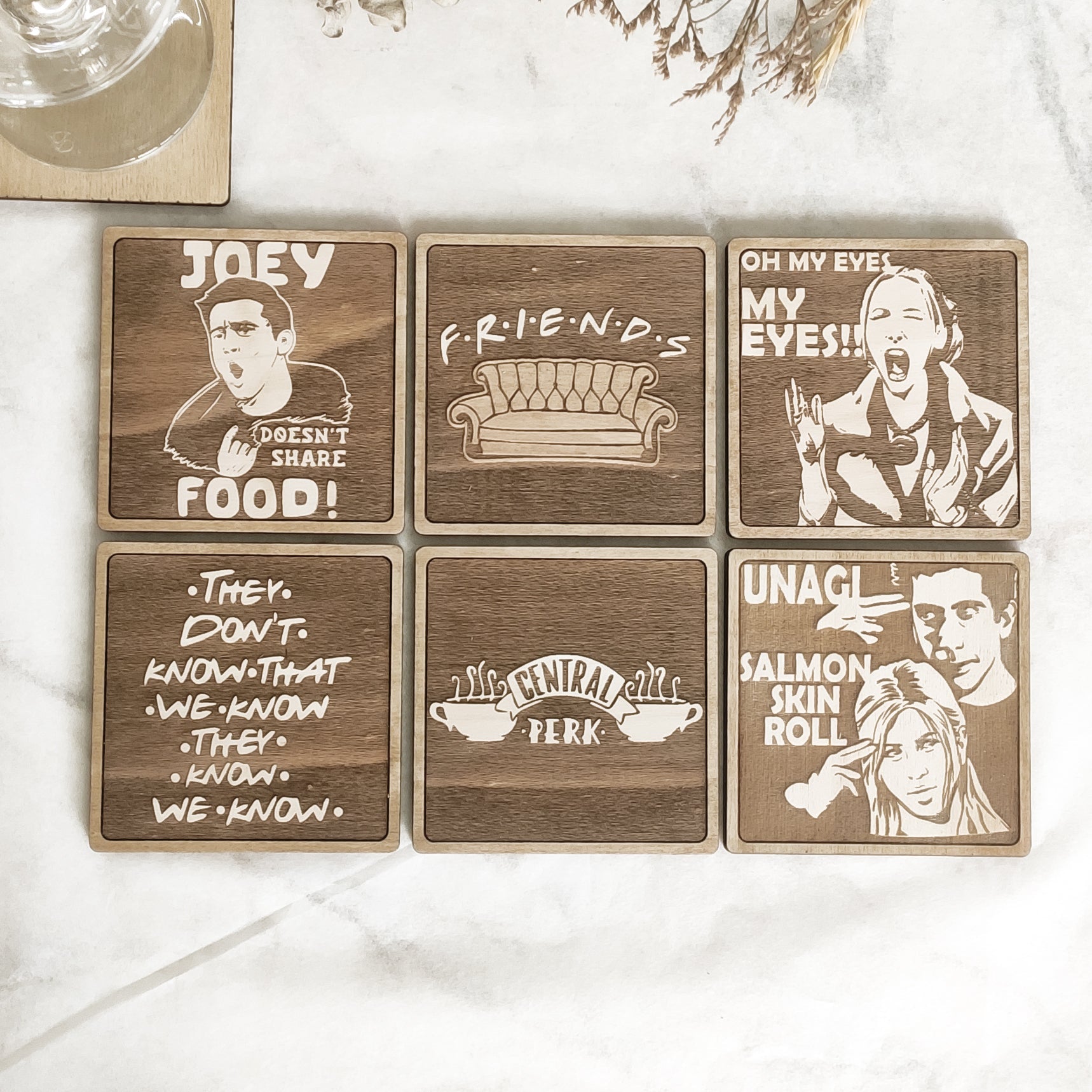 Set of 6 Friends Wooden Coasters - Handmade Gift - Housewarming - Wood Kitchenware-0