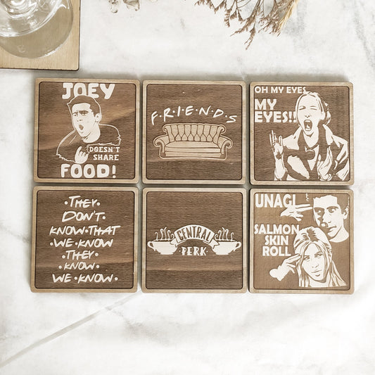 Set of 6 Friends Wooden Coasters - Handmade Gift - Housewarming - Wood Kitchenware-0